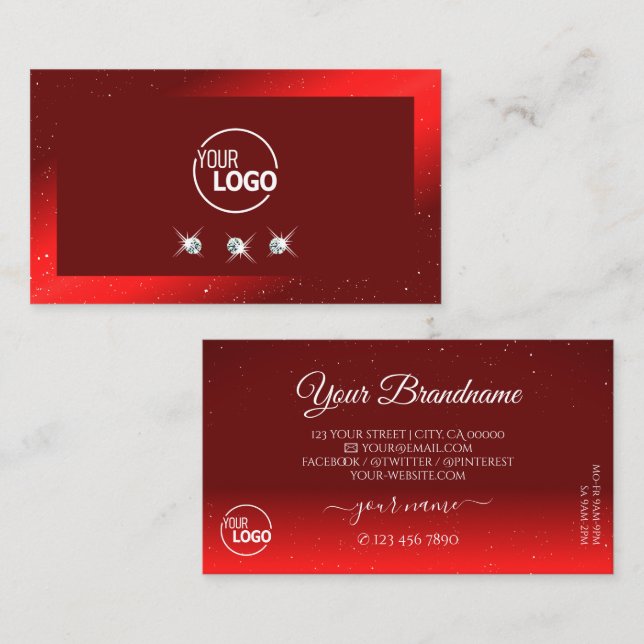 Carte De Visite Élégant logo de Diamants Rouge Vin (Devant / Derrière)