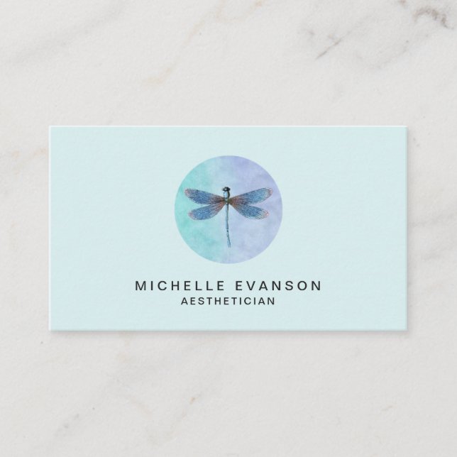 Carte De Visite Élégant logo de libellule Aquarelle bleu clair (Devant)