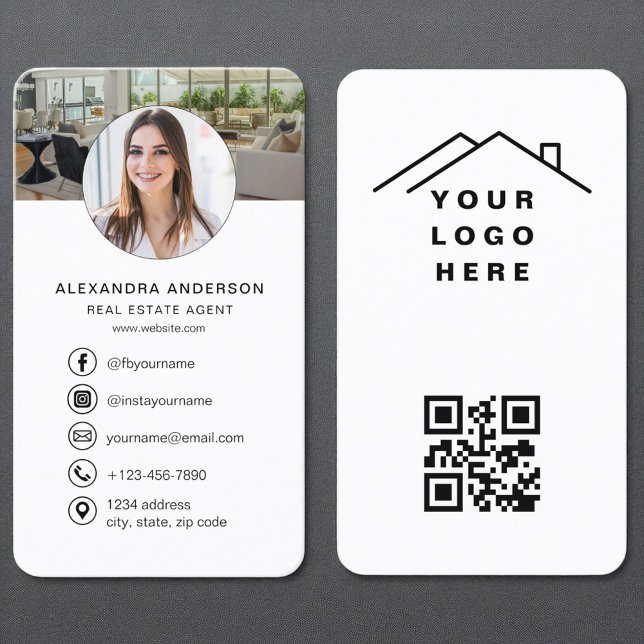 Carte De Visite Élégant Logo du code QR immobilier (Créateur téléchargé)