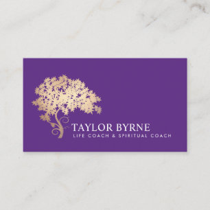 Carte De Visite Élégant logo Gold Tree violet