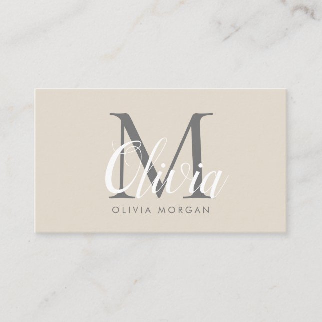 Carte De Visite Élégant logo monogramme gris beige professionnel (Devant)