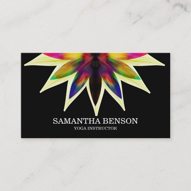 Carte De Visite Élégant logo noir et blanc Fleur Yoga (Devant)