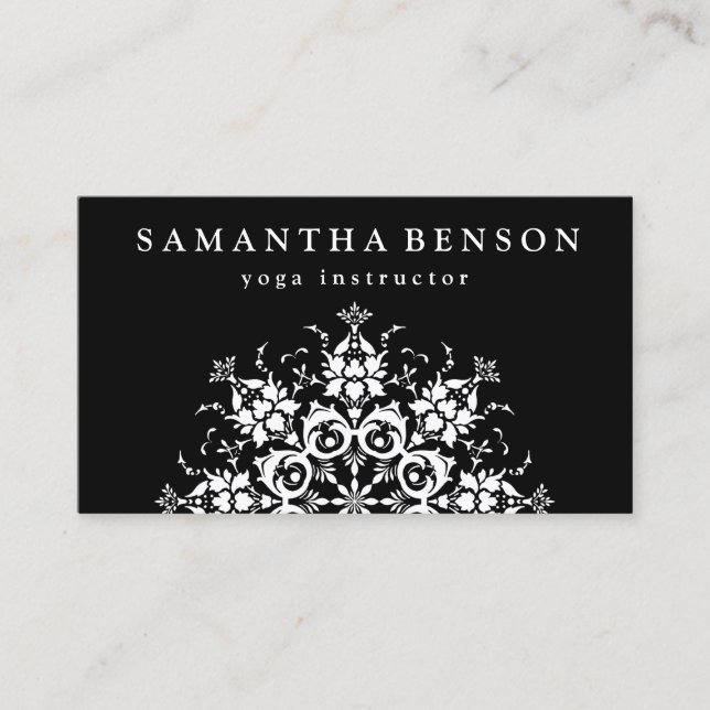 Carte De Visite Élégant logo noir et blanc Fleur Yoga (Devant)