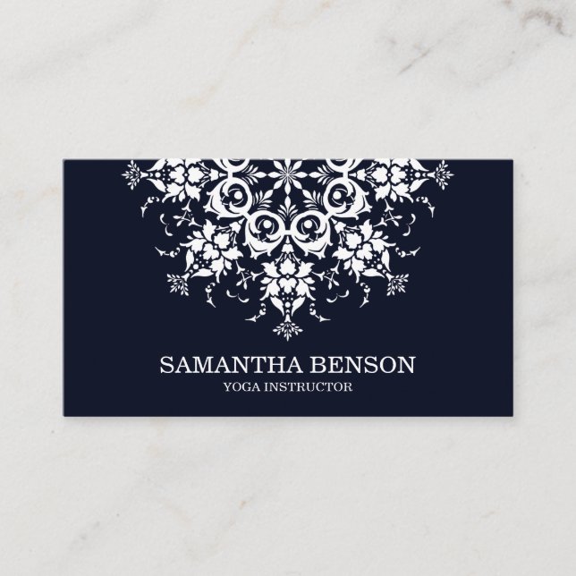 Carte De Visite Élégant logo noir et blanc Fleur Yoga (Devant)
