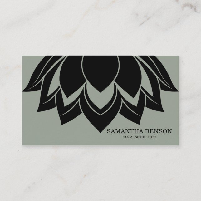 Carte De Visite Élégant logo noir et blanc Fleur Yoga (Devant)