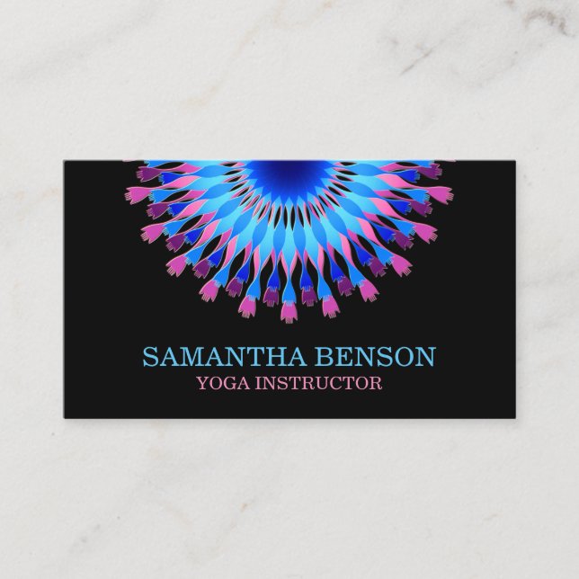 Carte De Visite Élégant logo noir et blanc Fleur Yoga (Devant)