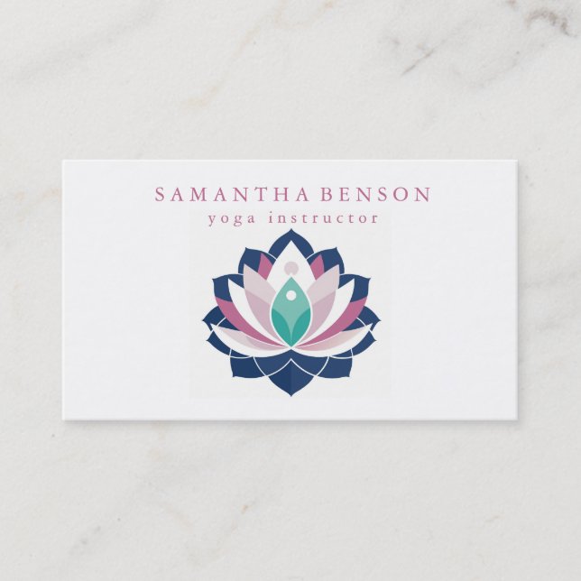 Carte De Visite Élégant Lotus blanc moderne logo Fleur Yoga (Devant)