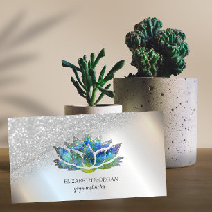 Carte De Visite Élégant Lotus Bleu Argent