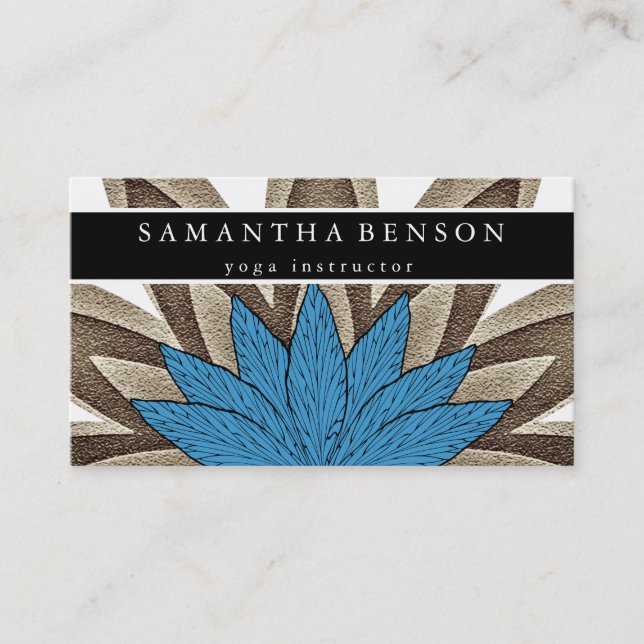 Carte De Visite Élégant Lotus Bleu & Or Lotus Logo Yoga (Devant)