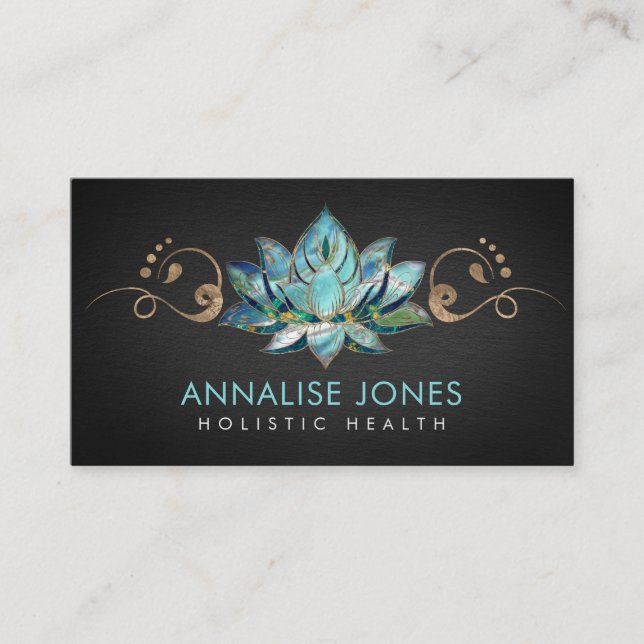 Carte De Visite Élégant Lotus de marbre Turquoise - ornement doré (Devant)