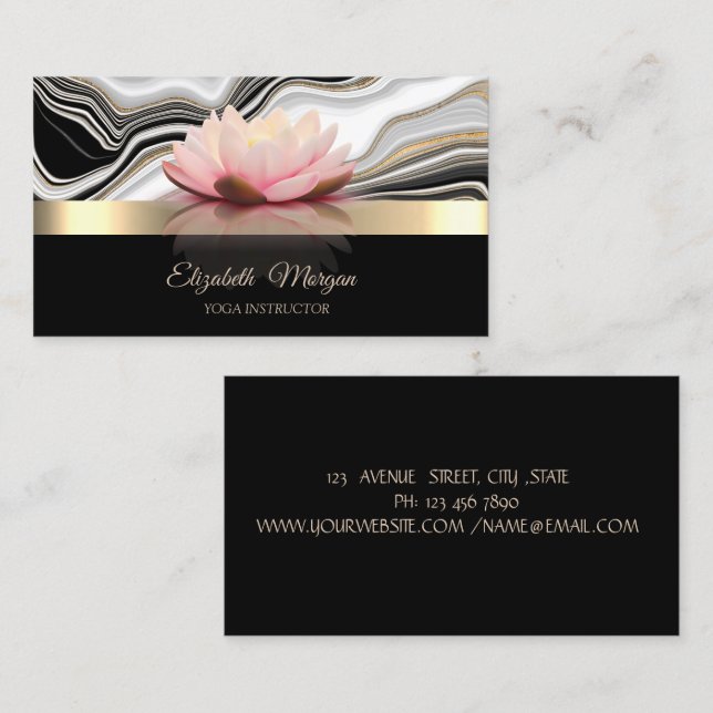 Carte De Visite Élégant Lotus Flower Gold Marble Yoga (Devant / Derrière)