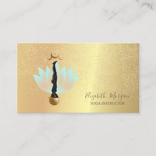 Carte De Visite Elégant Lotus Gold Confetti Yoga Silhouette Moon (Devant)