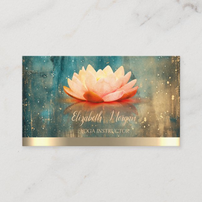 Carte De Visite Élégant Lotus Gold Stripe Grunge Yoga Instructeur (Devant)