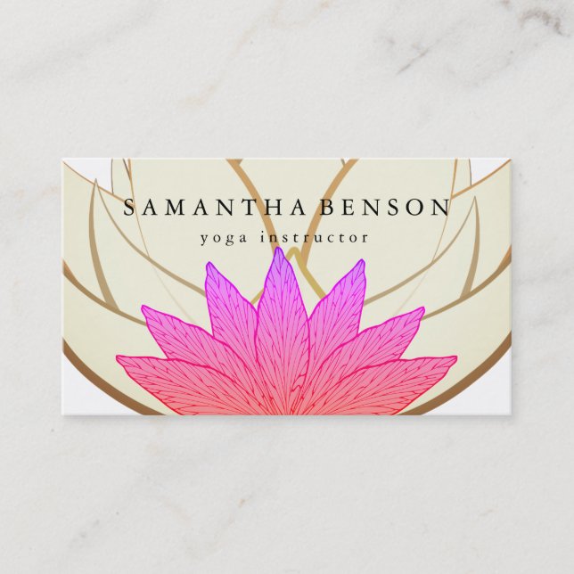 Carte De Visite Élégant Lotus Lotus Rose & Or Logo Yoga (Devant)