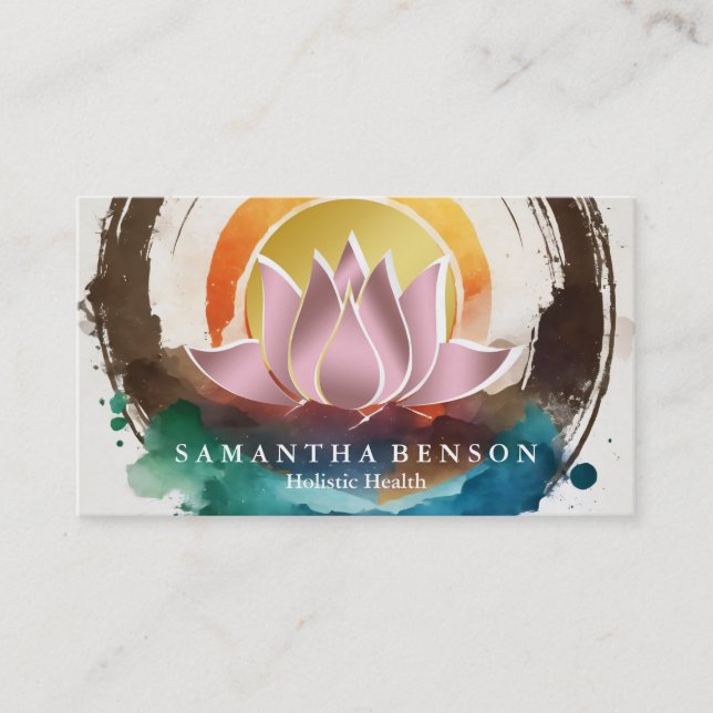 Carte De Visite Élégant Lotus Mandala Yoga Santé holistique (Devant)
