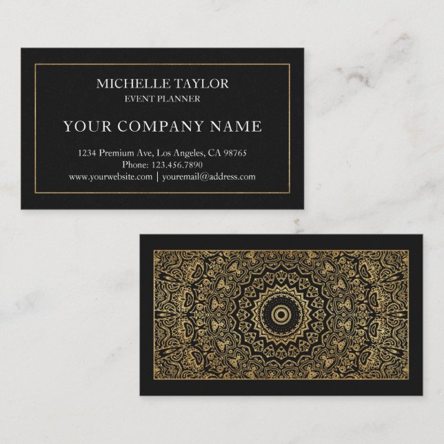 Carte De Visite Elégant Luxe Black Gold Mandala Professional (Devant / Derrière)