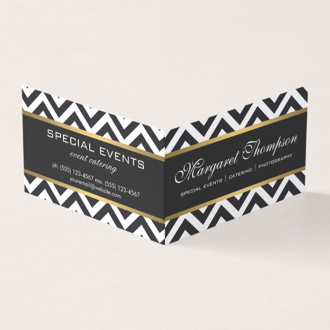 Carte De Visite Elégant Luxe Chevron Motif Gold Trim (Extérieur)