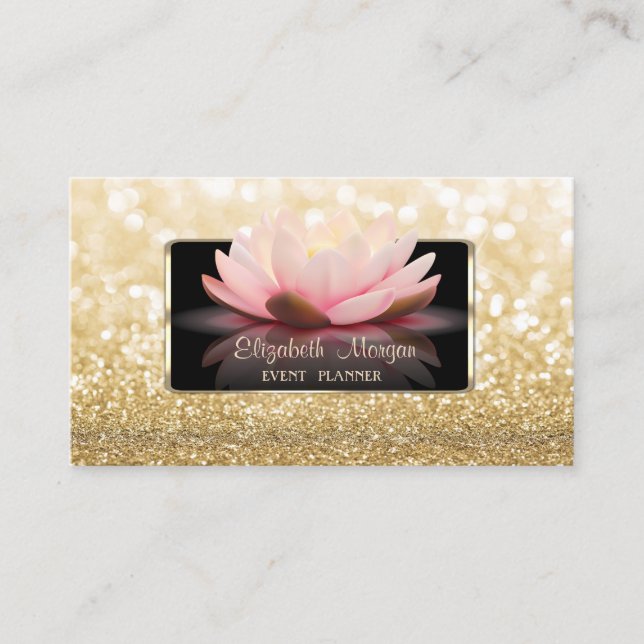 Carte De Visite Elégant Luxe Design, Moderne, Glittery Bokeh Lotus (Devant)