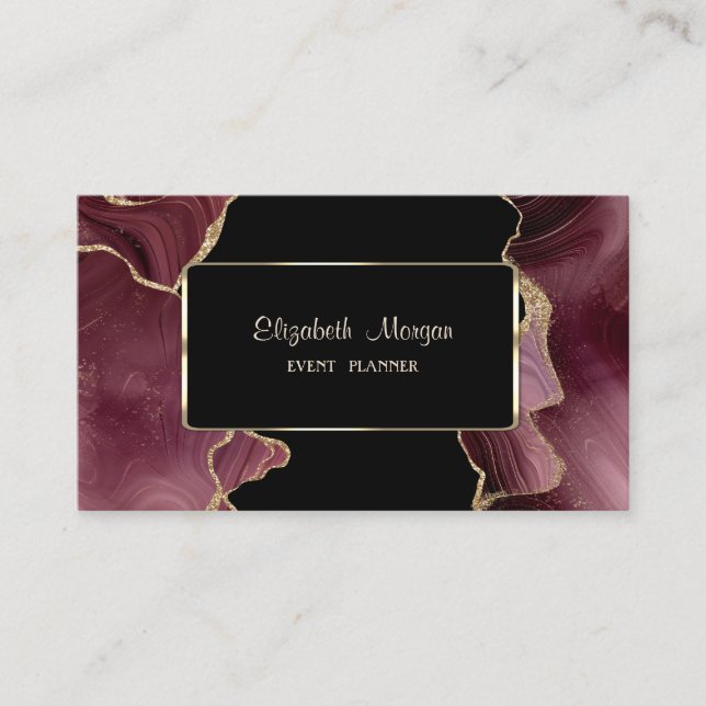 Carte De Visite Elégant Luxe Élégant, Moderne, Bourgogne Agate (Devant)