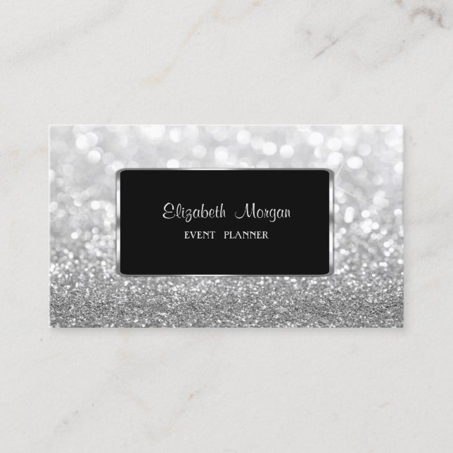 Carte De Visite Elégant Luxe élégant, Moderne, Silver GlitterBokeh (Devant)