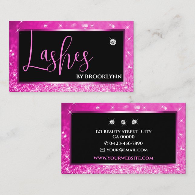 Carte De Visite Elégant Luxe Fille Rose Glitzy Sparkling Diamond (Devant / Derrière)