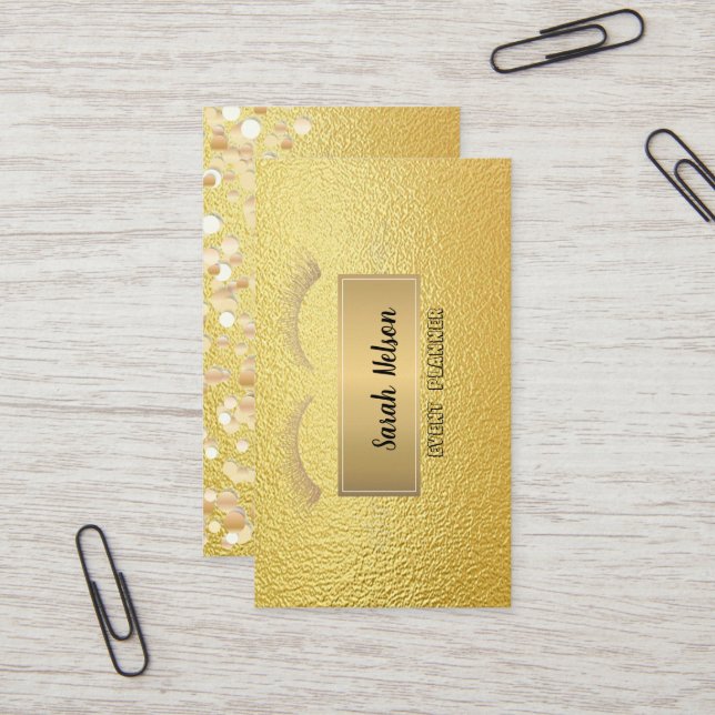 Carte De Visite Elégant luxe Gold Faux Lashes (Devant/Arrière en situation)