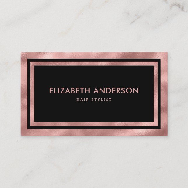 Carte De Visite Elégant Luxe moderne noir et or Rose (Devant)