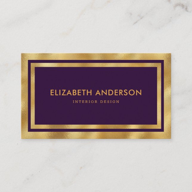 Carte De Visite Elégant luxe moderne violet et or (Devant)