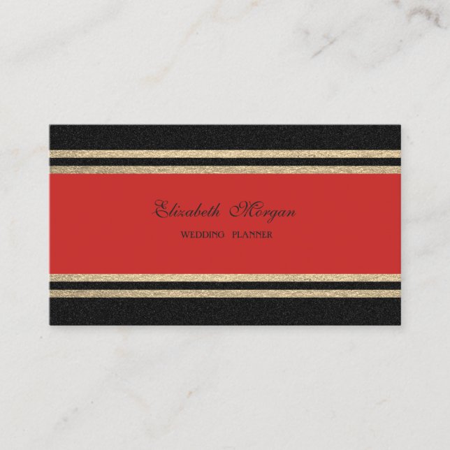 Carte De Visite Elégant Luxe, Rouge, Faux Gold Glittery (Devant)