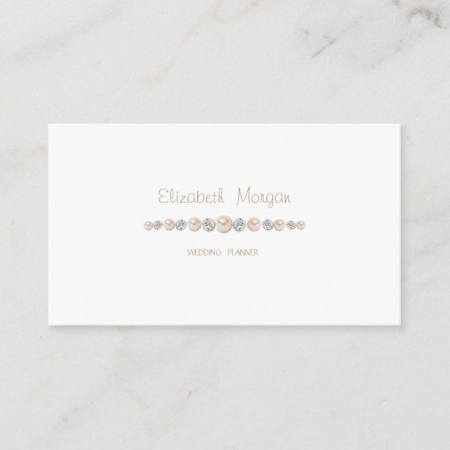 Carte De Visite Elégant Luxe Simple, Blanc, Diamants, Perles (Devant)