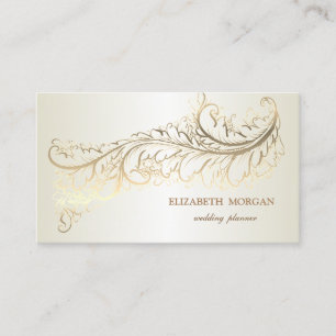 Carte De Visite Élégant Luxe Vintage Plume d'Or
