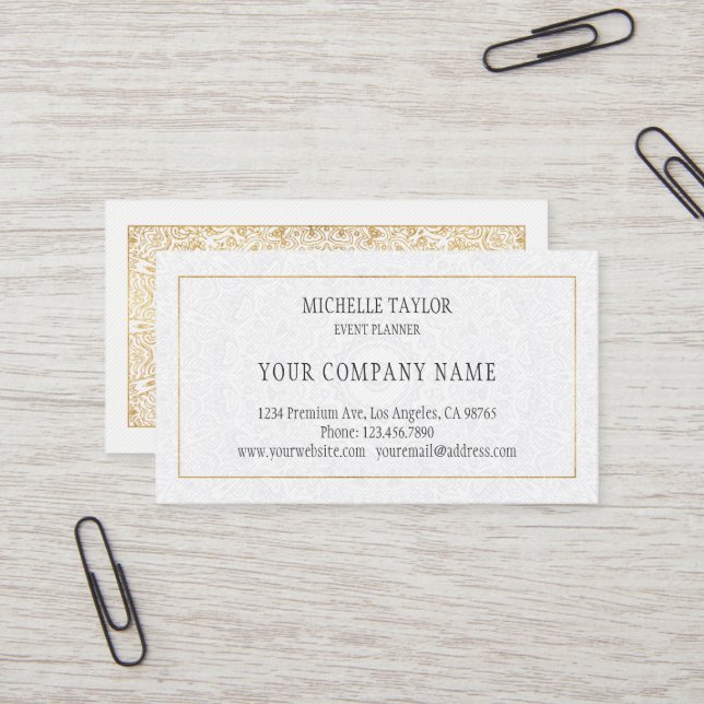 Carte De Visite Elégant Luxe White Gold Mandala Professional (Devant/Arrière en situation)