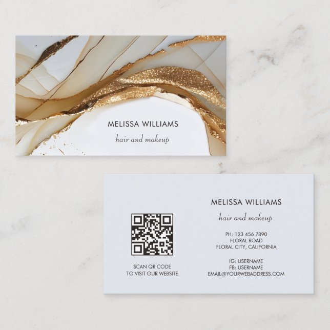 Carte De Visite Elegant Luxury Gold 3D Abstract | QR Code (Devant / Derrière)