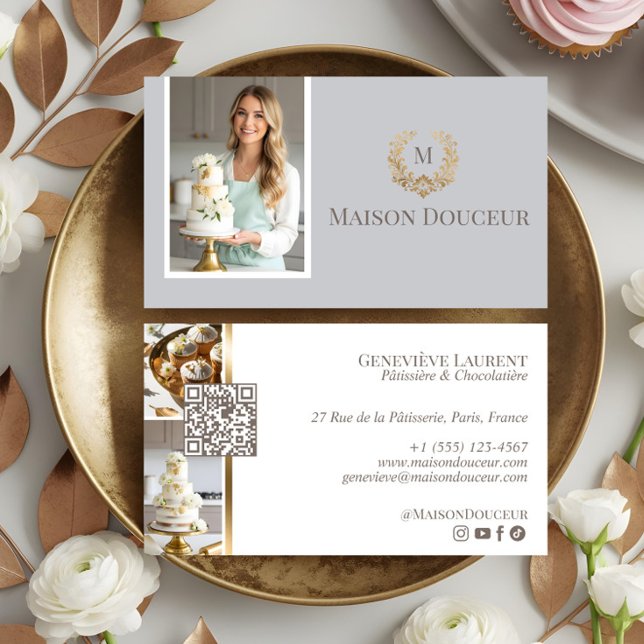 Carte De Visite Elegant Luxury Home Baker Floral Crest Monogram  (Elegant Luxury Home Baker Floral Crest Monogram Business Card)
