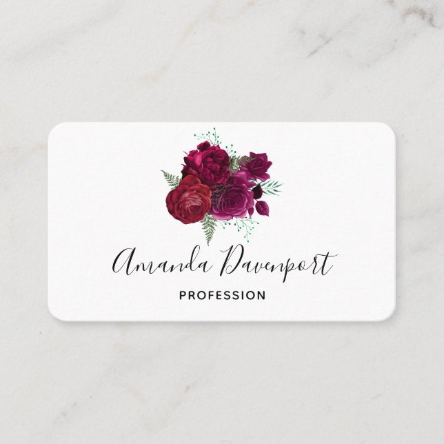 Carte De Visite Elegant Magenta Rose Floral Bouquet (Devant)