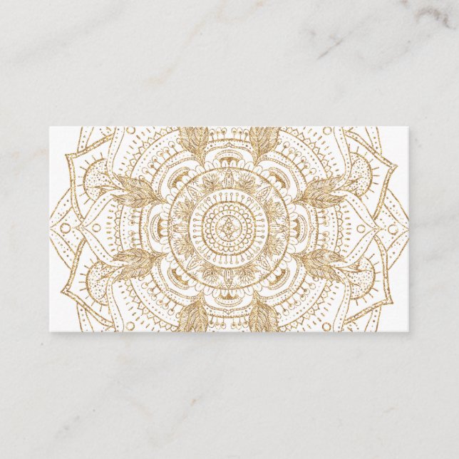 Carte De Visite Elégant Mandala Blanc & Or Dessiné À La Main (Devant)