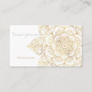 Carte De Visite Élégant Mandala Floral Or Blanc
