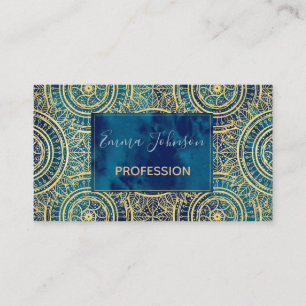 Carte De Visite Elégant Mandala Gold Sunflower Blue Motif