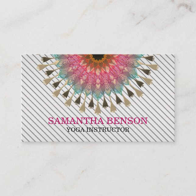 Carte De Visite Élégant Mandala Lotus Logo Yoga Instructeur (Devant)
