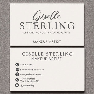 Carte De Visite Elégant maquillage Artiste Beige Neutre Script