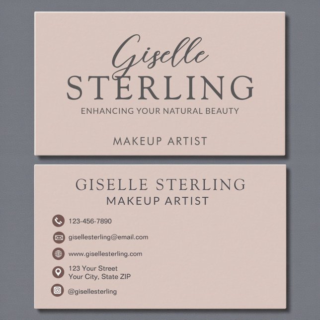 Carte De Visite Élégant maquillage Artiste Blush Pink Script (Créateur téléchargé)