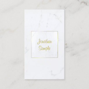 Carte De Visite Élégant Marbre blanc Gold Script Luxueux Plain