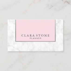 Carte De Visite Élégant marbre blanc moderne pastel rose & argen