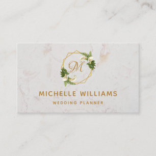 Carte De Visite Elégant Marbre blanc Monogram Gold Calla Lilies
