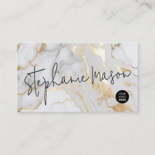 Carte De Visite Élégant Marbre Blanc Or Logo Script moderne
