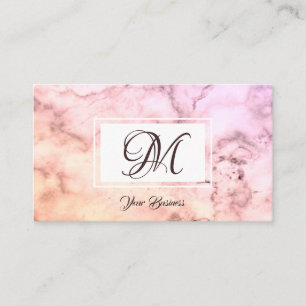 Carte De Visite Élégant marbre rose beige pastel Monogramme élégan