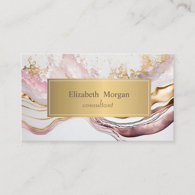 Carte De Visite Élégant marbre rose moderne or (Devant)