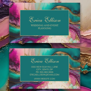 Carte De Visite Élégant Marbré Violet Rose Cyan Or 