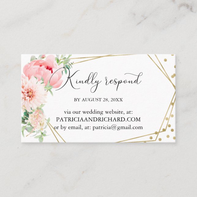 Carte De Visite Elégant Mariage géométrique floral en ligne RSVP (Devant)