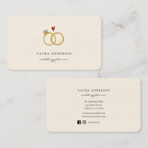 Carte De Visite Élégant Mariage or anneaux Wedding planner